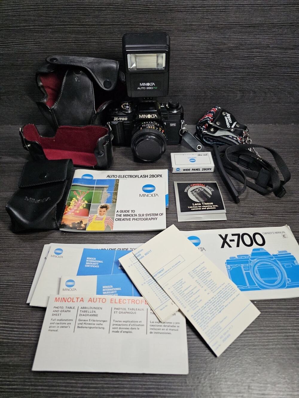 Minolta X-700 35mm Film Camera w/ fast 50mm F1.7 Lens & Flash And Accessories